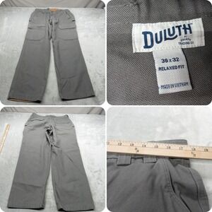 Duluth Trading Pants Mens 35x31 Gray Canvas Rugged Relaxed Cargo Thick Carpenter